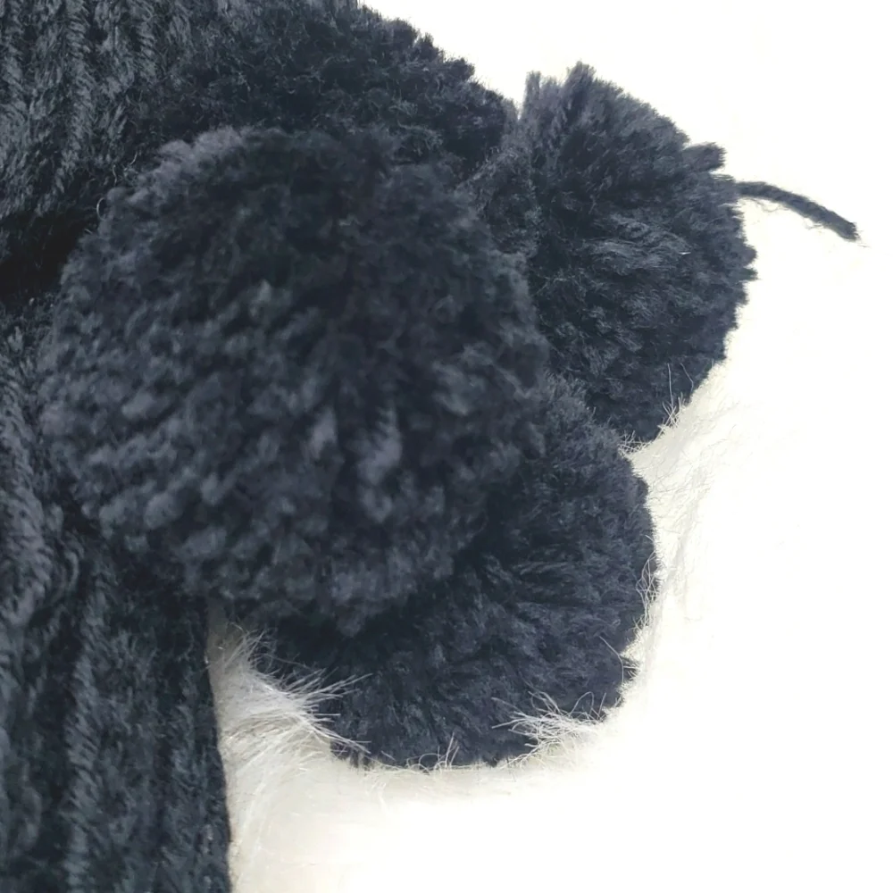 Vintage Sweater cable knit bag purse black pom pom